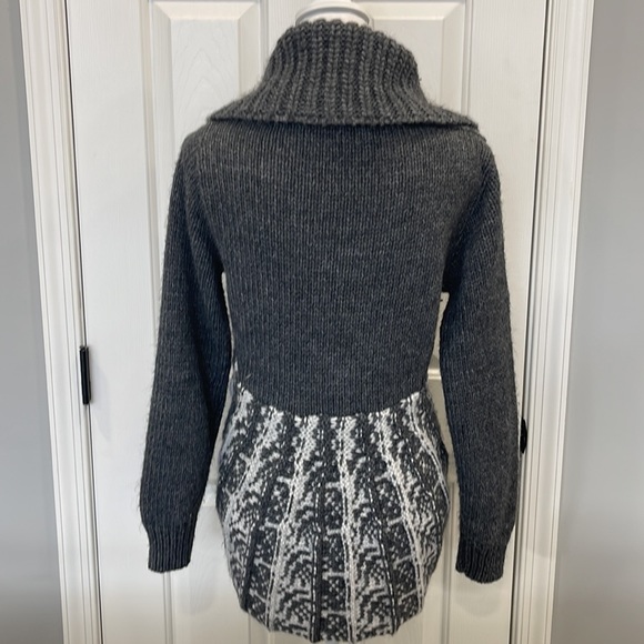 Fabiola Cardigan Nordic Print Asymmetrical Wool/Alpaca Blend, Made in Italy -Med - Picture 2 of 10